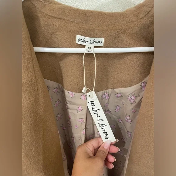 NWT For Love And Lemons Sadie Fleece Coat Long Tan Brown Fall - Picture 8 of 16